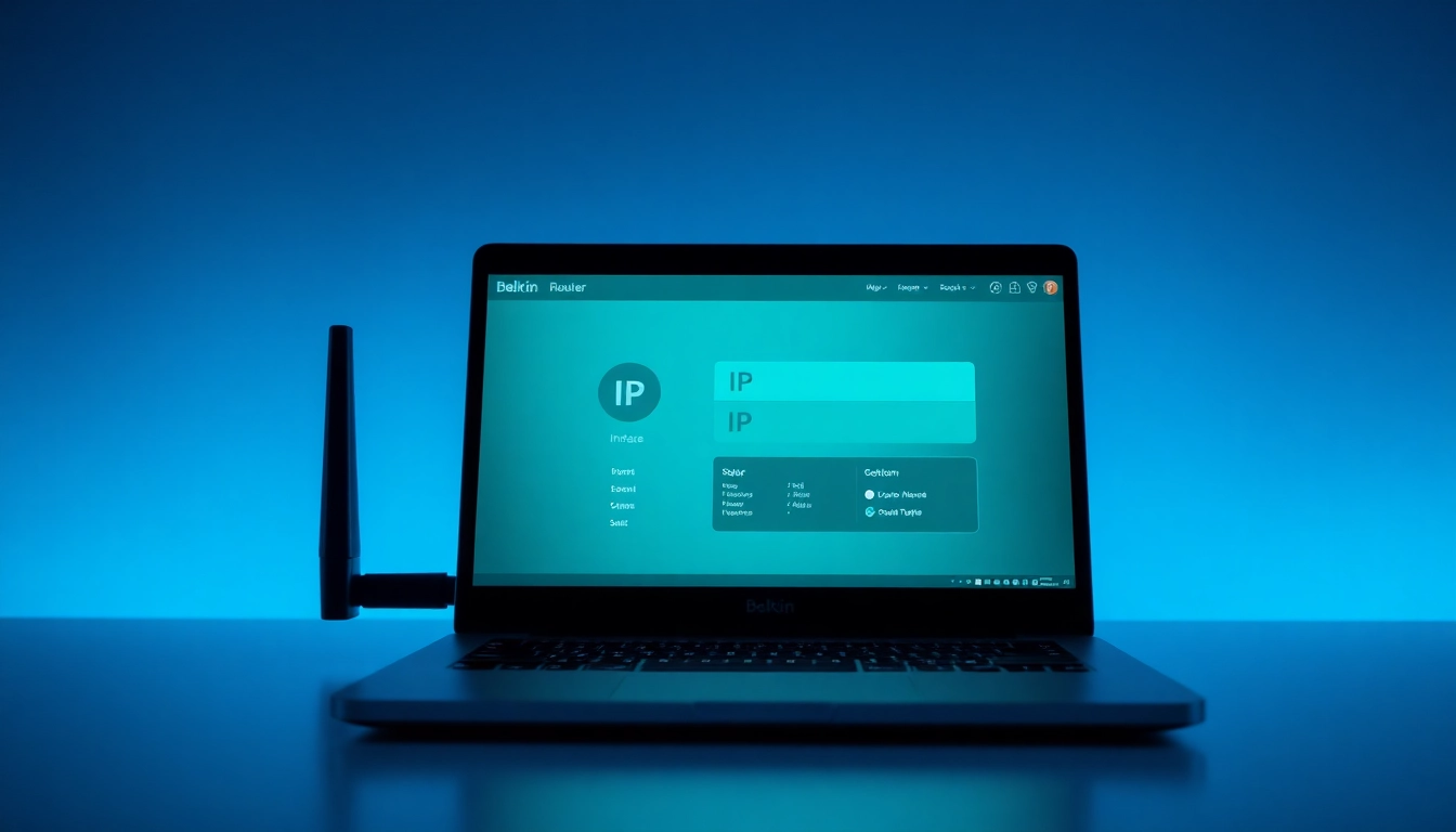 Access the Belkin router IP address interface with a laptop setup showcasing user-friendly navigation.