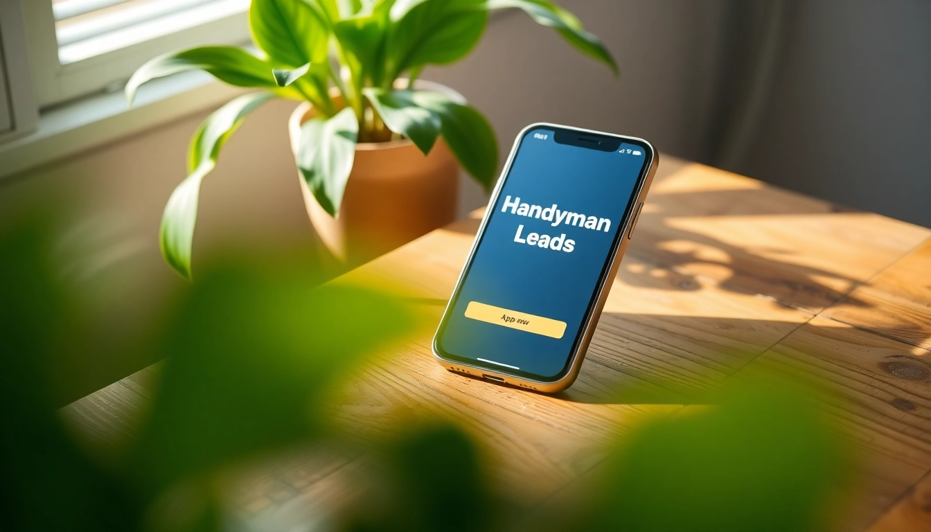Showcase the handyman leads app interface on a smartphone for easy access to services
