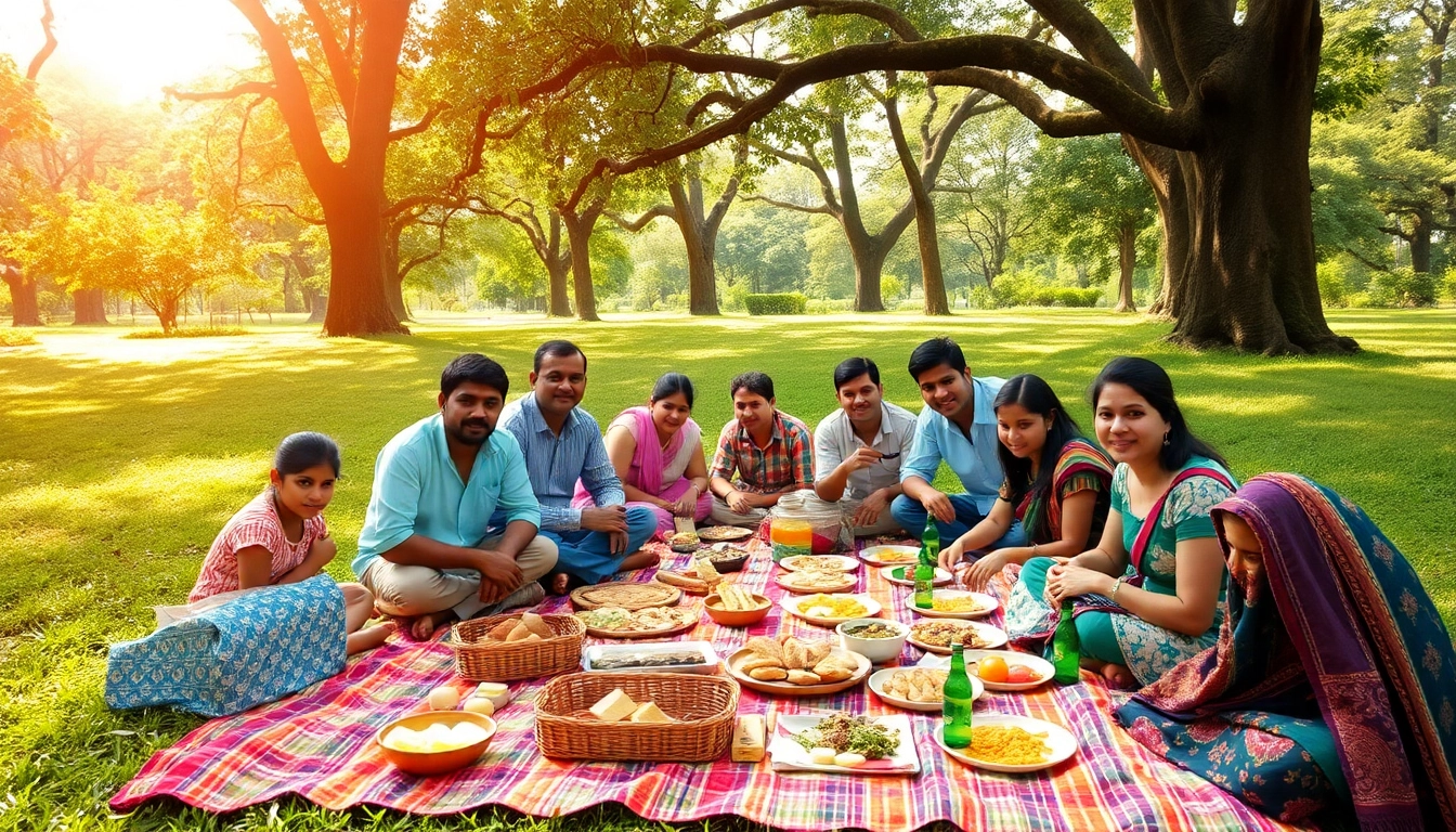 Families enjoying a picnic at stunning mumbai picnic places filled with greenery and sunshine.