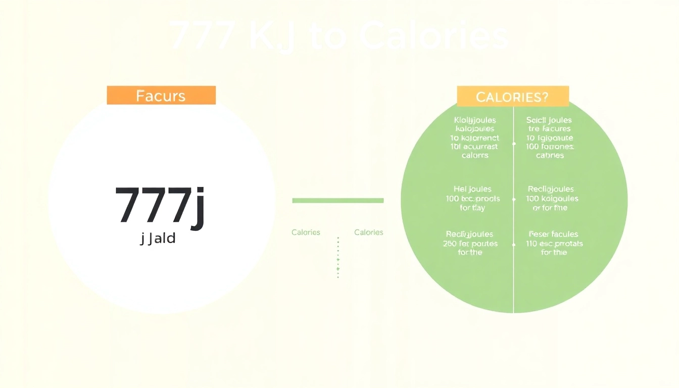 Convert 777 kj to calories with this informative graphic showing key conversion factors.