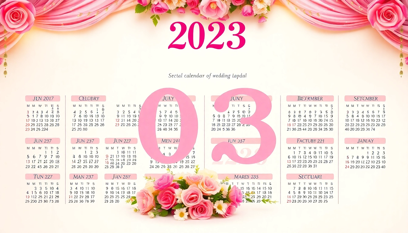 Highlighting the saya dates 2023, this aesthetic wedding calendar displays auspicious marriage dates in vibrant colors.