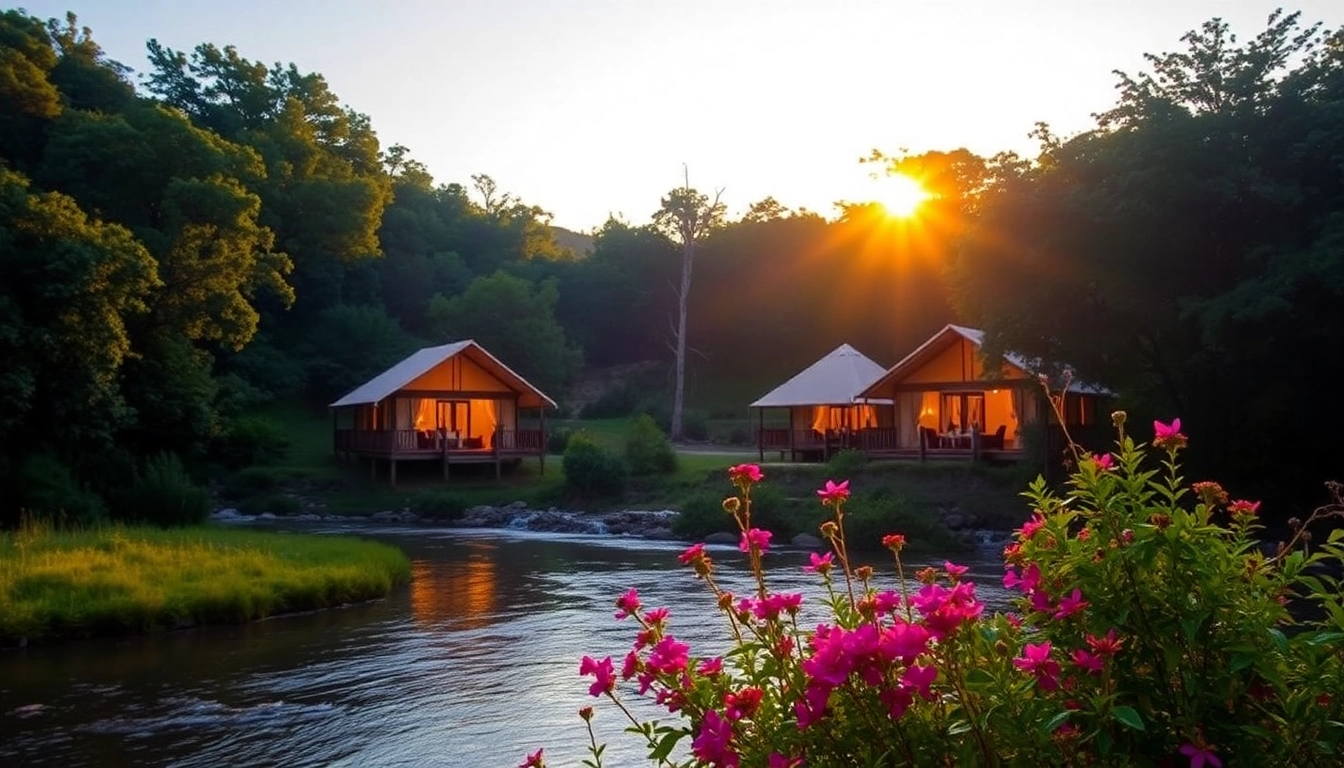 Experience the tranquil Eco Retreat Satkosia with luxurious tents set amidst lush greenery.