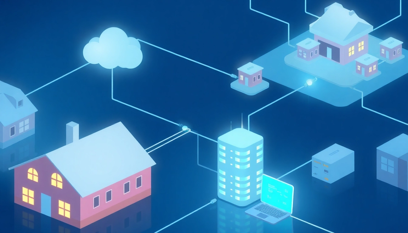 Visual representation explaining what do ISPs do, showcasing connections between homes and internet infrastructure.