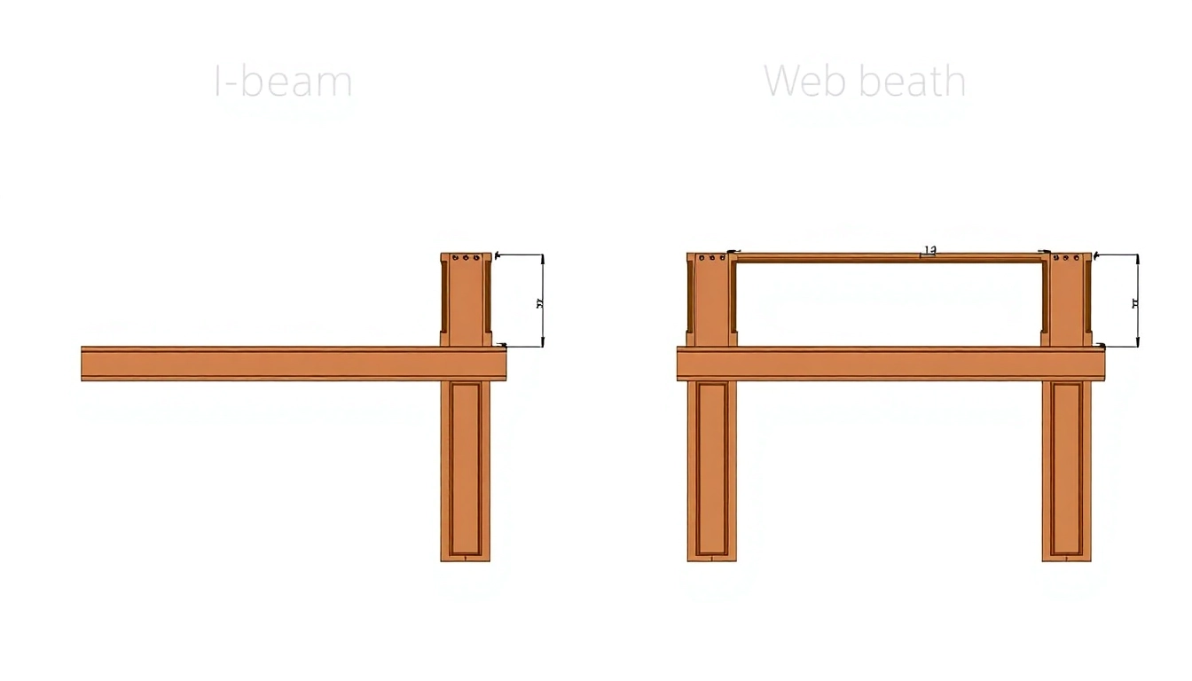 Compare i-beam vs w beam by showcasing their distinct shapes and dimensions in a detailed illustration.