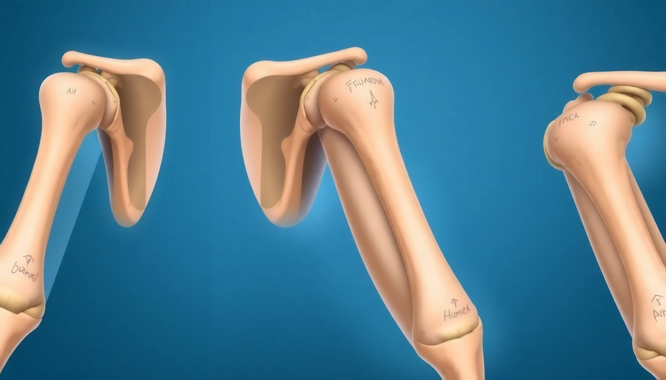 Analyze types of humerus fracture through detailed anatomical illustration highlighting injury locations.