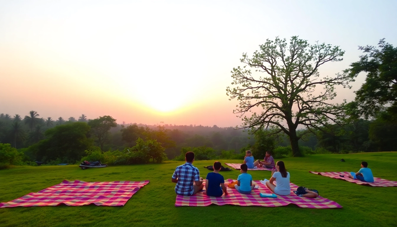 Families enjoying a picnic at a beautiful spot near to mumbai for one day picnic amidst lush greenery.