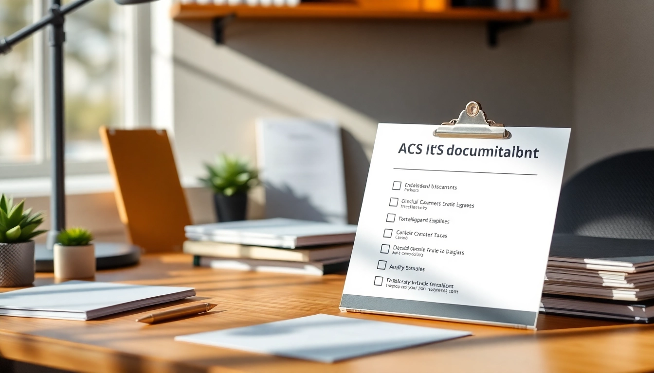 Review the ACS documents checklist on a well-organized desk to ensure all necessary paperwork is ready.