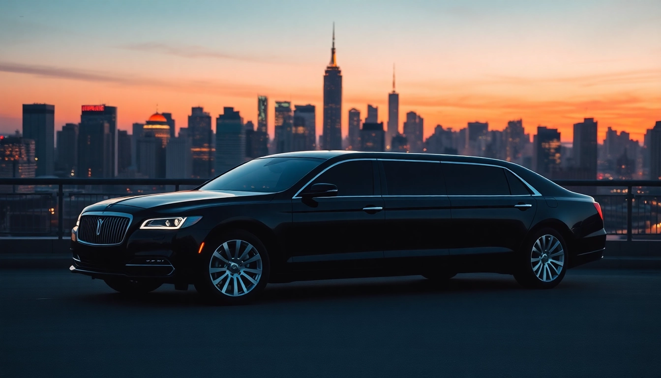 Experience the best limo service NYC with a sleek black limousine in the vibrant backdrop of New York City.