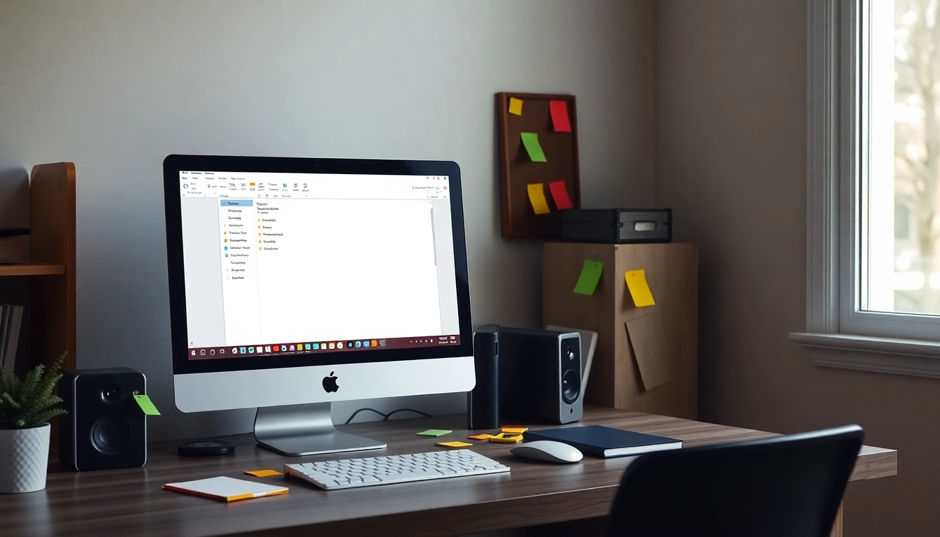 Organize your outlook 2010 notes effectively in a home office with vibrant sticky notes and a computer.