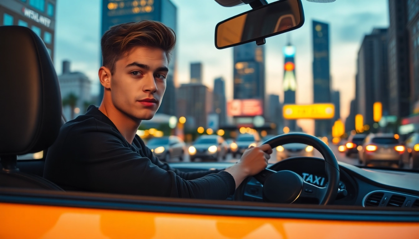 Young driver operating a taxi, showcasing taxi insurance for young drivers benefits in an urban environment.