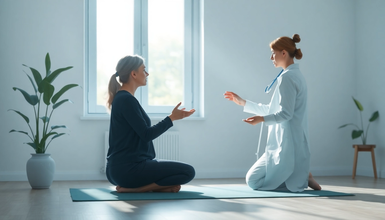 Patient performing vestibular exercises during persistent postural-perceptual dizziness treatment session.