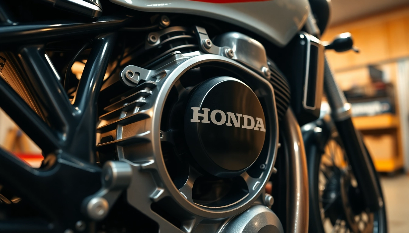 Inspecting a Honda G engine with detailed aluminum components and a striking design in focus.