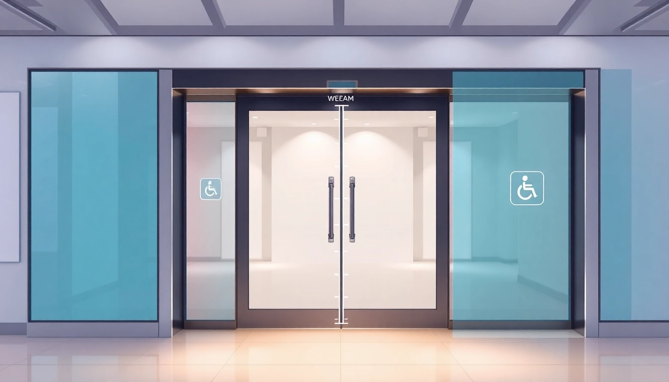 Understanding ada automatic door requirements: Demonstration of accessible doors meeting ADA standards for width and usability.