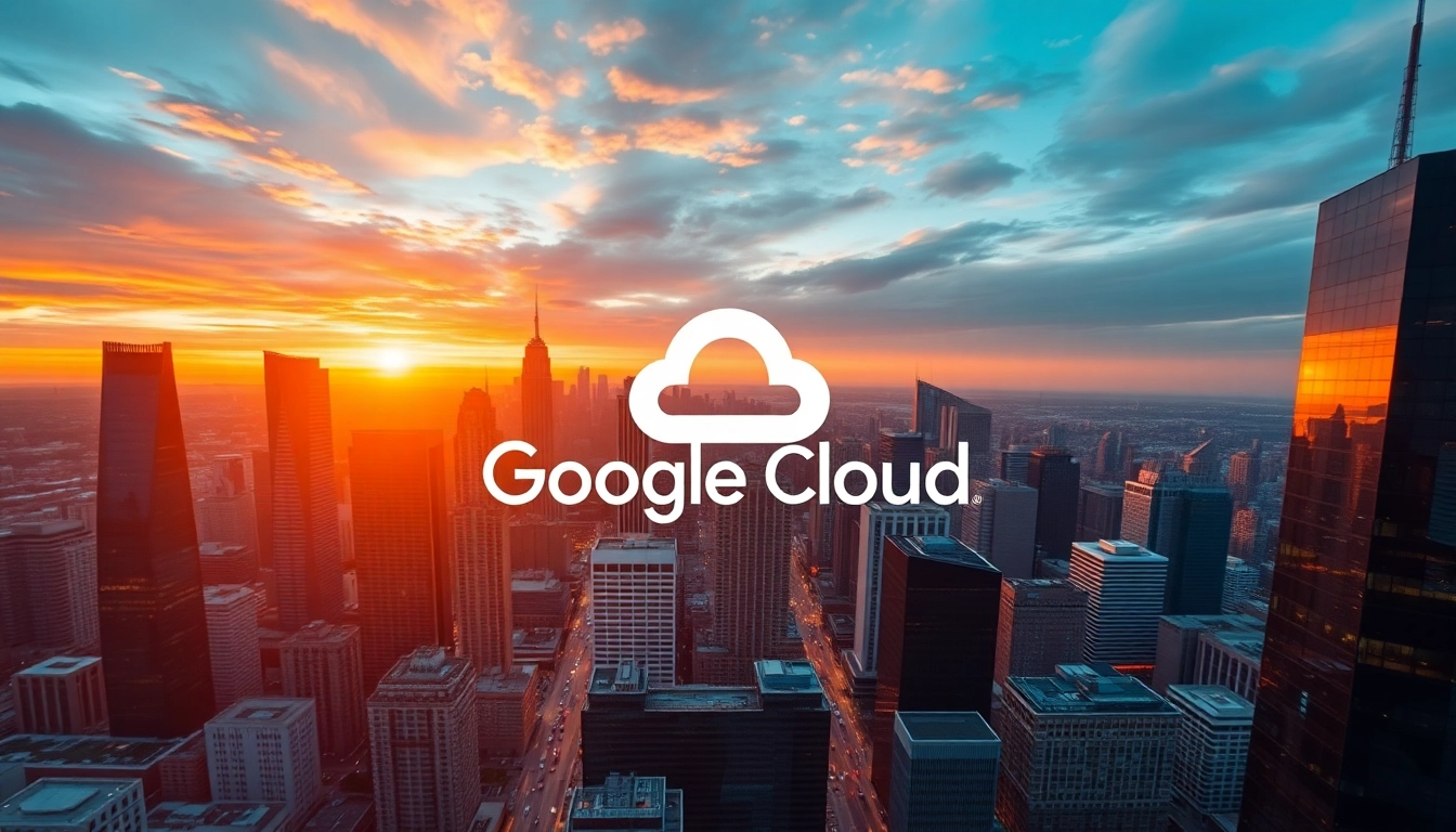 Showcase of Google Cloud integration in a vibrant cityscape, promoting partner.google cloud solutions.