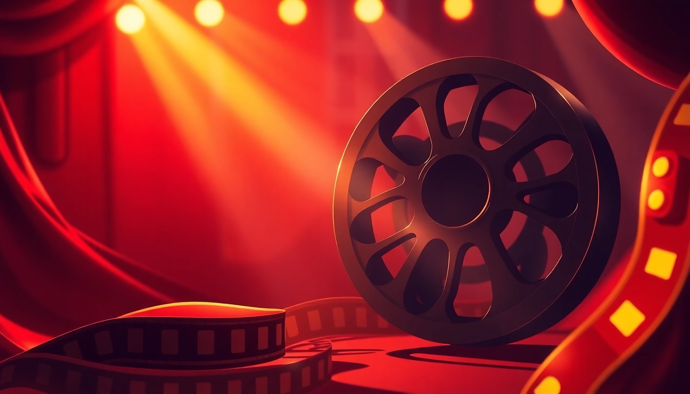 Discover engaging movie scenes with a filmygod, showcasing colorful film reels and dramatic lighting.