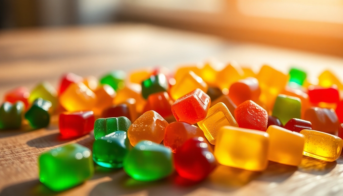 Colorful Modus gummy candies styled attractively on a wooden table, showcasing their playful design.