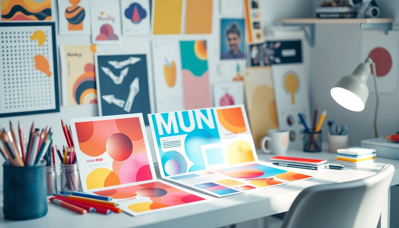 Design custom MUNBYN templates on a bustling workspace with art supplies.