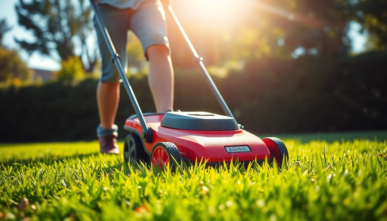 Person mowing a lawn with the best manual lawn mower, demonstrating effective grass cutting.