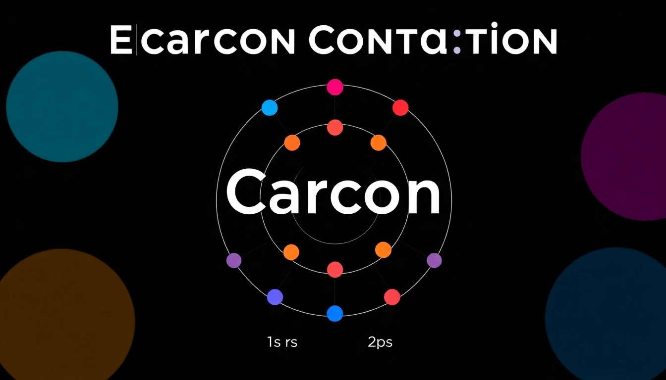 Illustration of the electronic configuration carbon showing orbital structure with 1s, 2s, and 2p subshells.