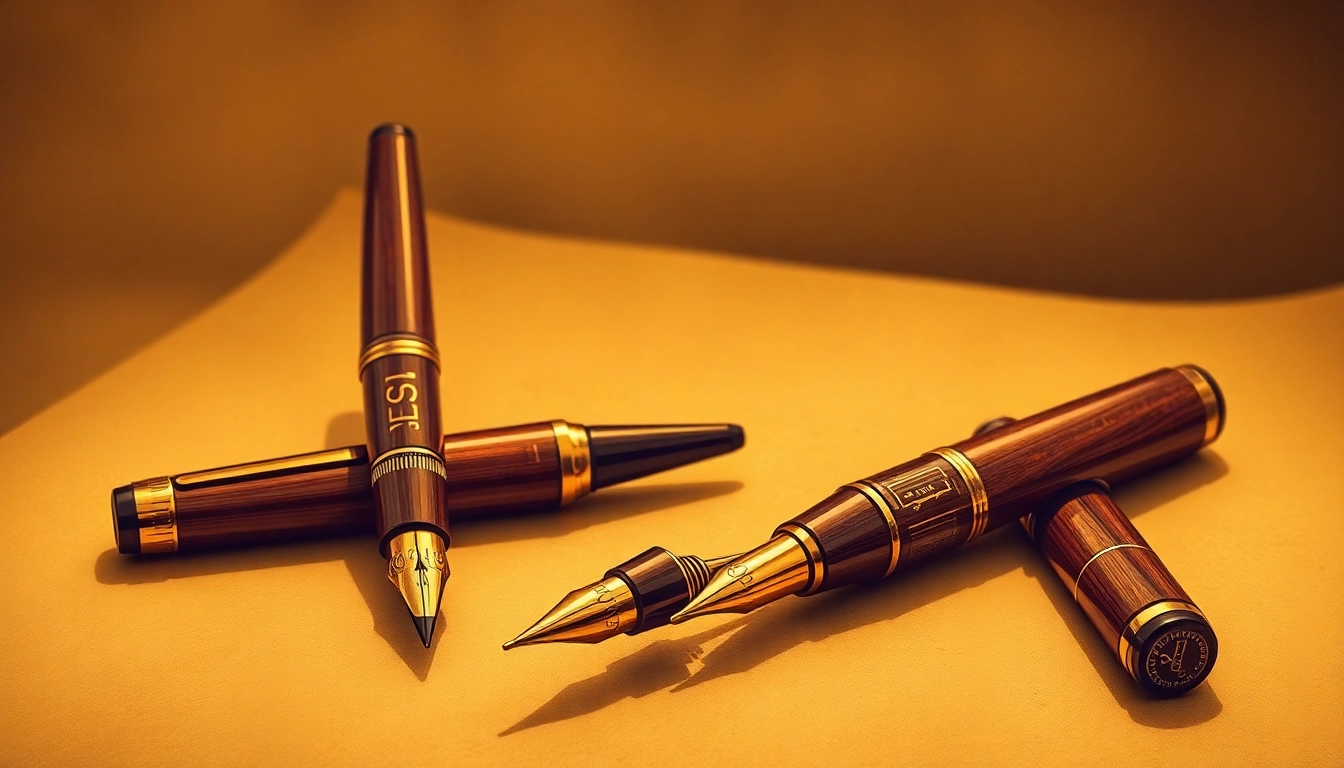 The fountain pen was invented by Frederick Fölsch, showcasing vintage pens with intricate designs on a wooden desk.