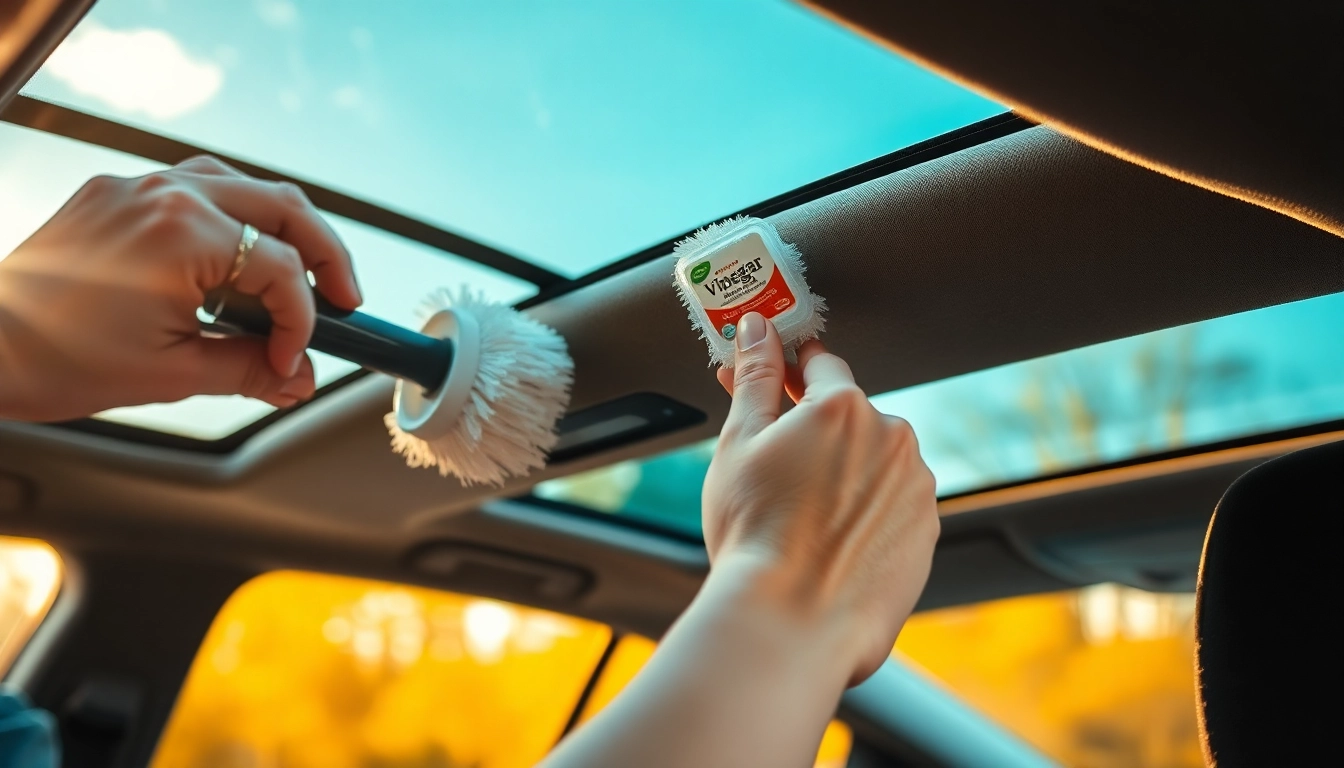 Gently scrub the roof of car interior with a brush while cleaning stains naturally.