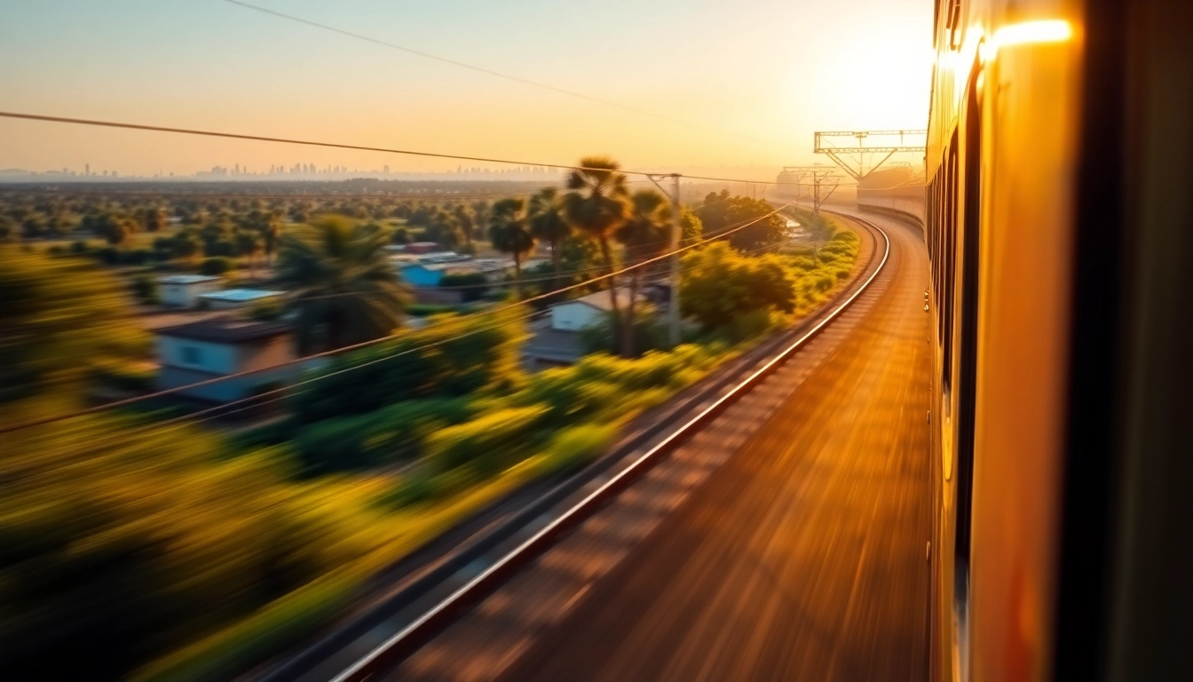 Visualizing the ayodhya to delhi distance by train as a train rushes from Ayodhya to Delhi amidst scenic landscapes.