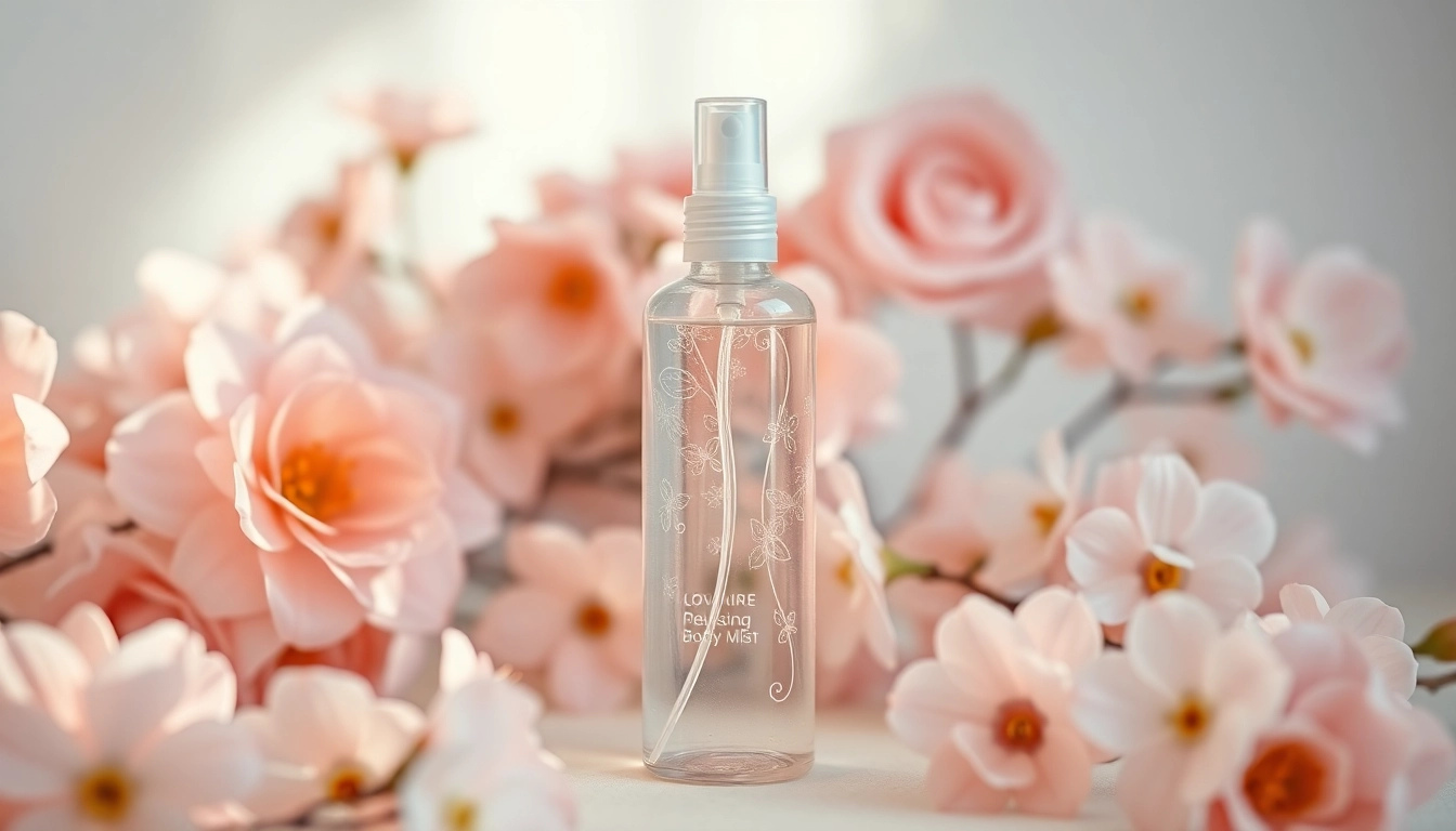 Discover what body mist means with a delicate bottle featured against floral motifs.