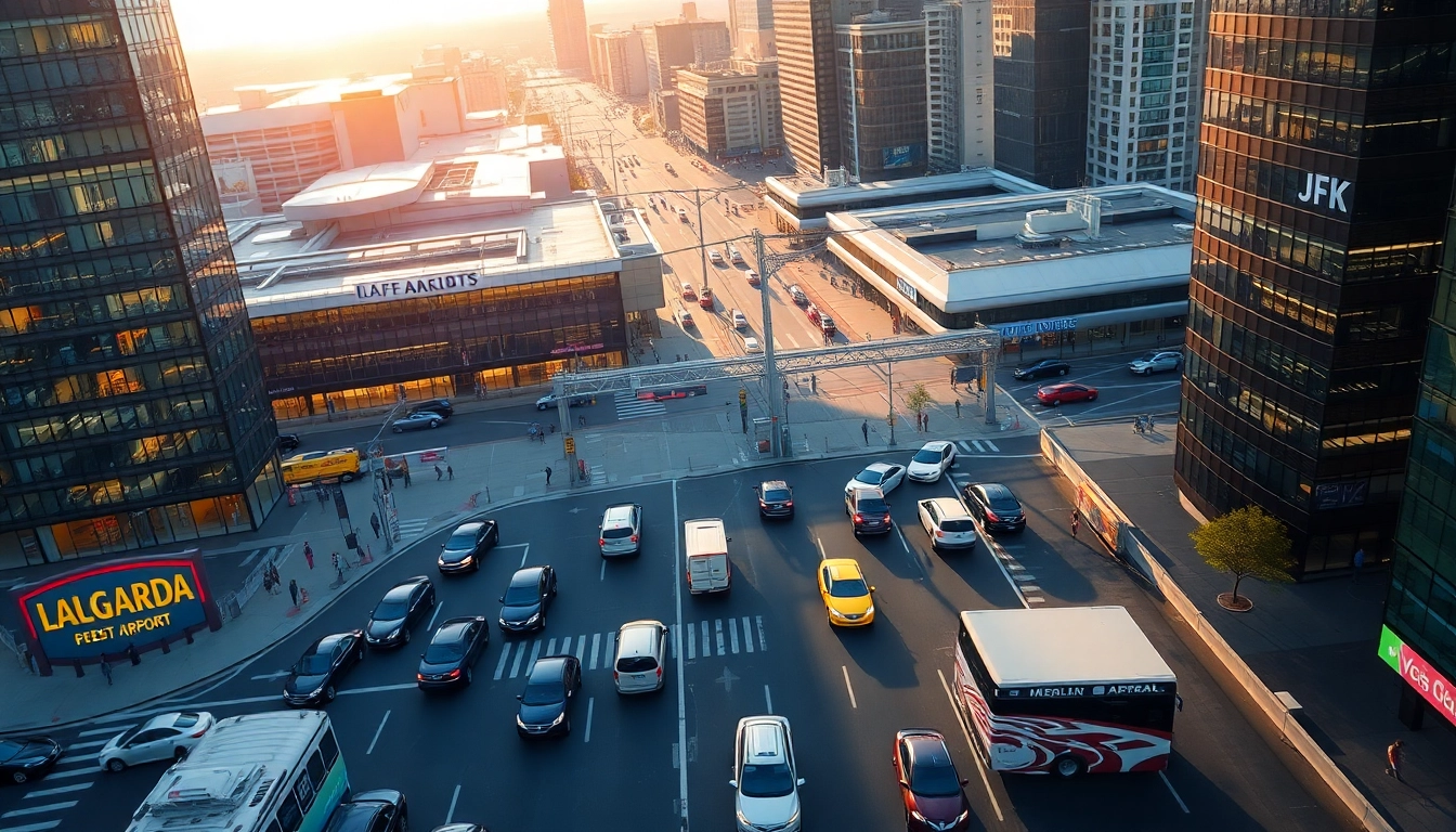 Illustration depicting lga to jfk drive time with a focus on traffic and connectivity between airports.