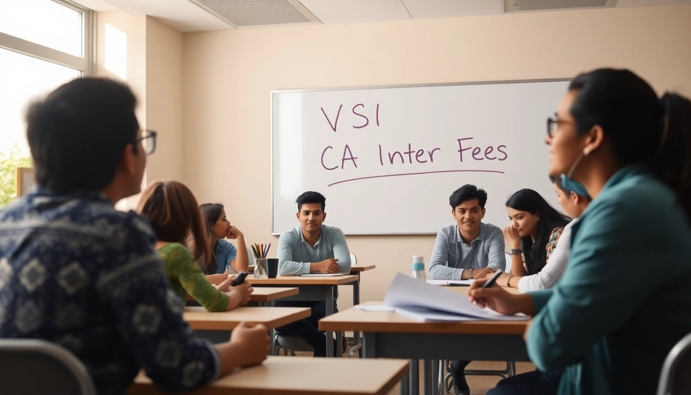 View of students studying CA Intermediate with VSI CA Inter Fees on the whiteboard, showcasing an engaging learning environment.