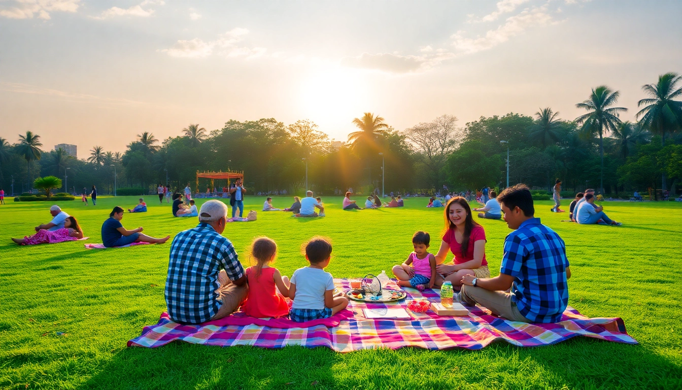 Enjoying a delightful picnic at beautiful places for picnic in mumbai with lush greenery and warm sunlight.