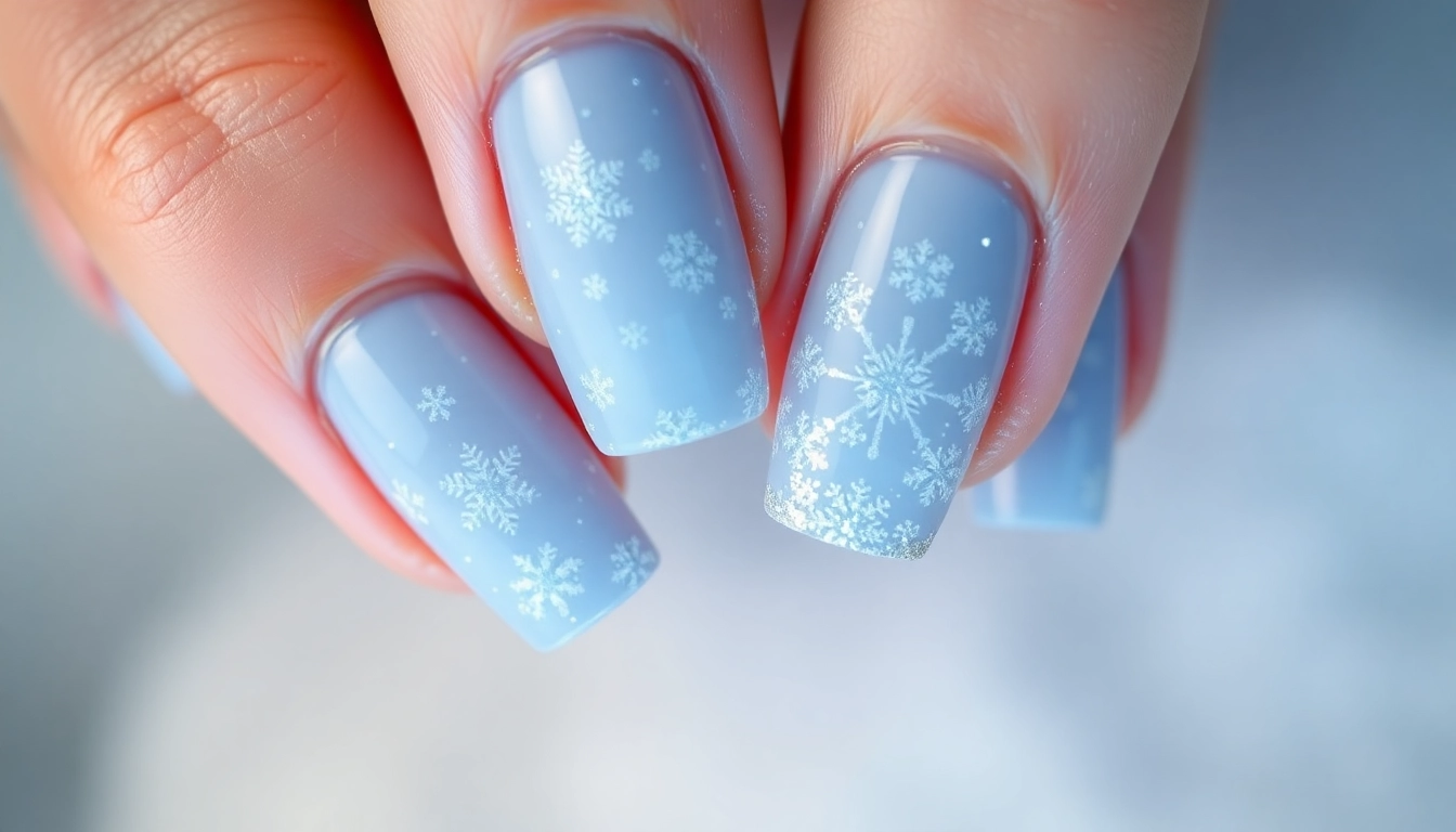 Featuring beautiful winter frosty nails with delicate snowflake designs and shimmering textures.