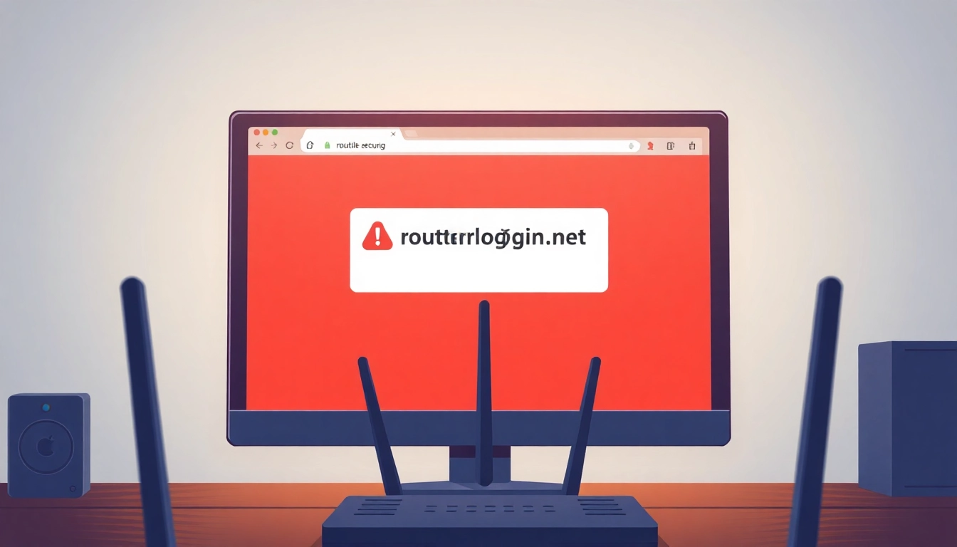 Display a browser warning showing routerlogin.net not secure on a computer screen, highlighting the alert.