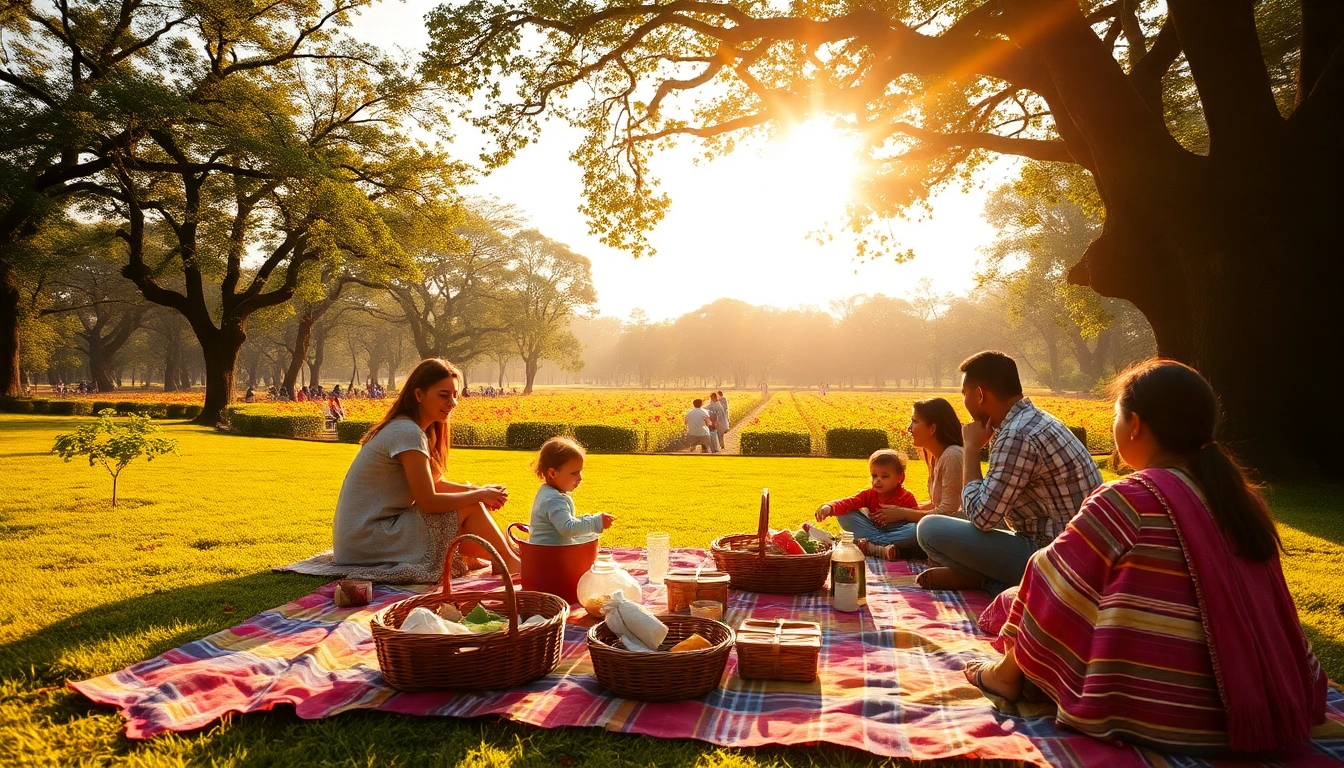 Families enjoying a picnic at a mumbai 1 day picnic spot surrounded by greenery.