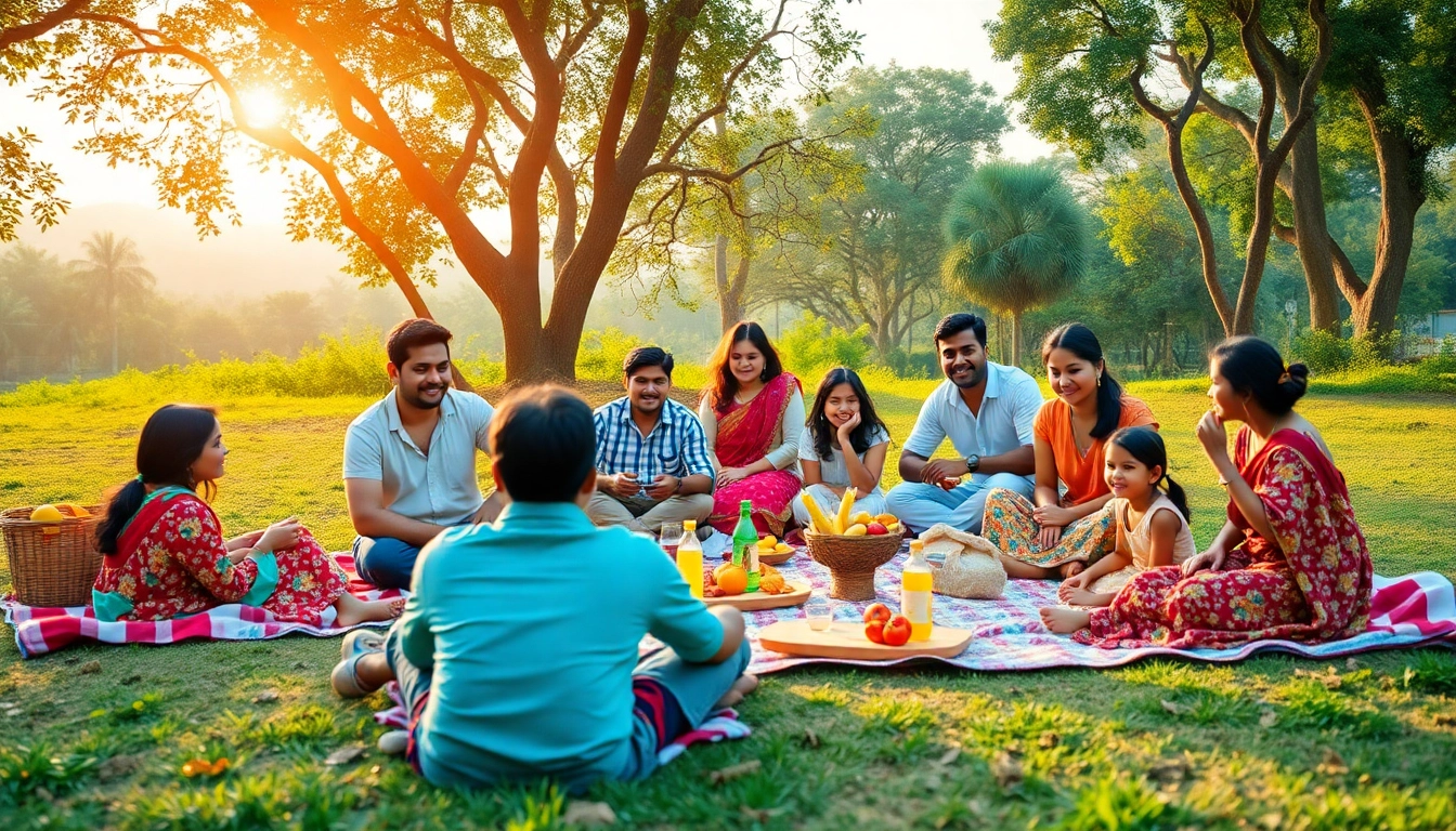 Families enjoying various places for one day picnic near Mumbai on a sunny day.