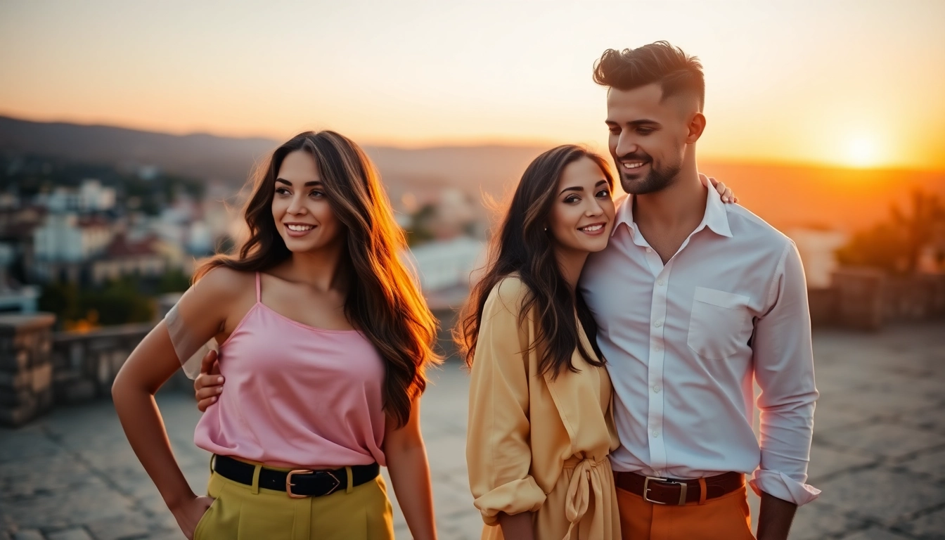 Couples sharing matching couple outfit ideas in stylish, coordinated ensembles at an outdoor setting.