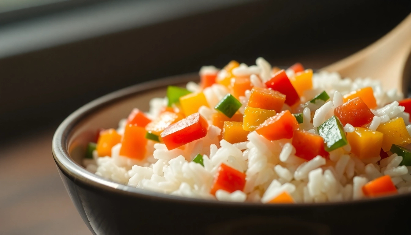 Analyzing whether does white rice cause acne through a colorful presentation of rice and vegetables.