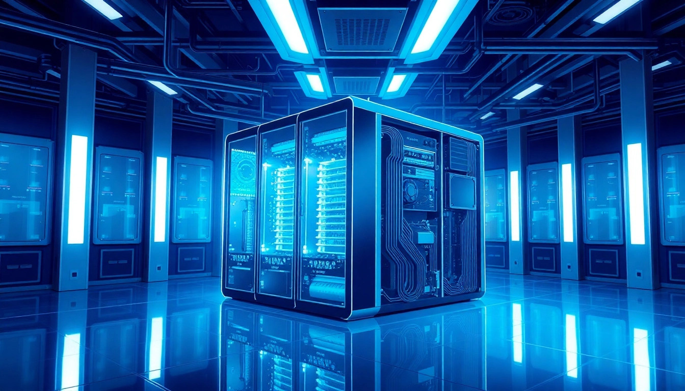 Highlighting the advantage of supercomputer, showcasing its advanced processing capabilities in a high-tech environment.