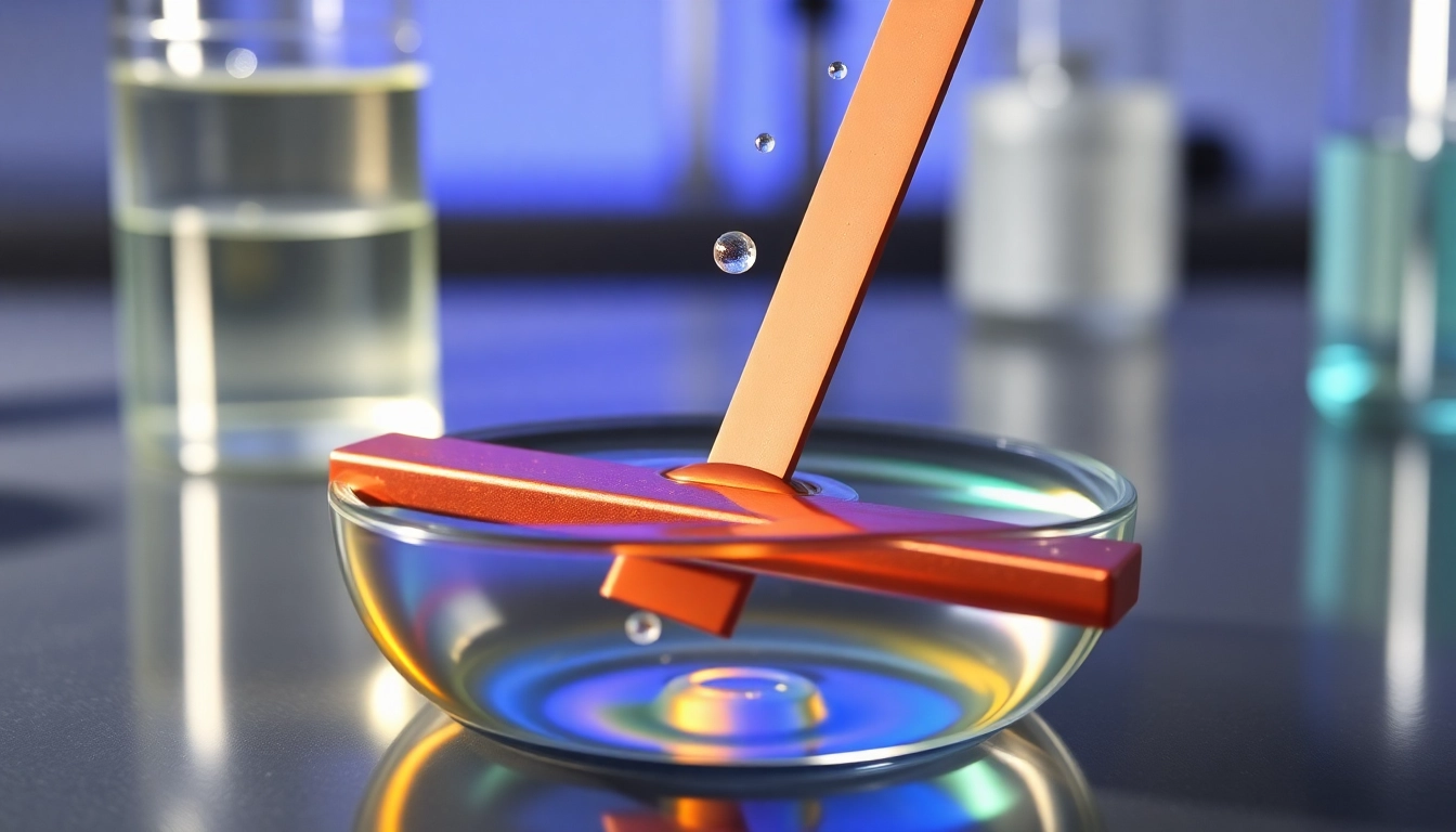 Zinc strip demonstrating a metal displacement reaction example in a copper sulfate solution.