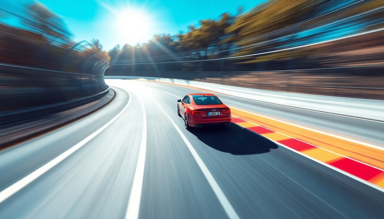 Showcase an illustration depicting acceleration as a vector with a car accelerating on a curved track, highlighting its direction and speed.