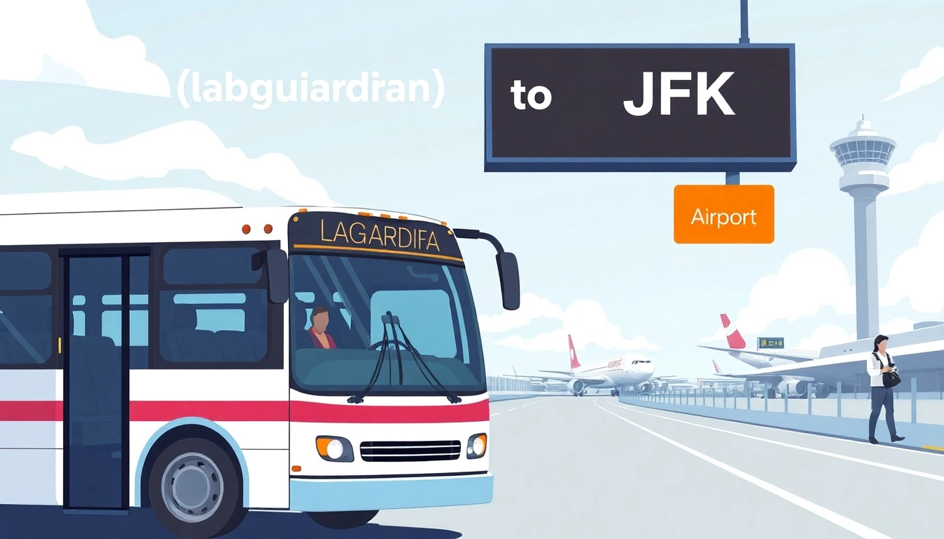 Shuttle bus moving from LaGuardia to JFK airport, showcasing transit options getting from laguardia to jfk.