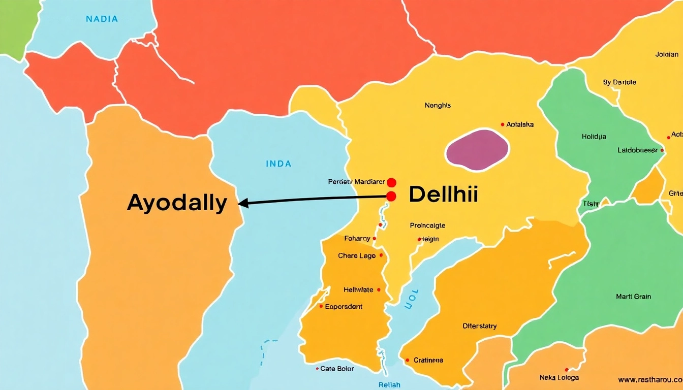 Visualize the distance between Ayodhya and Delhi with a detailed map highlighting routes and distances for travelers.