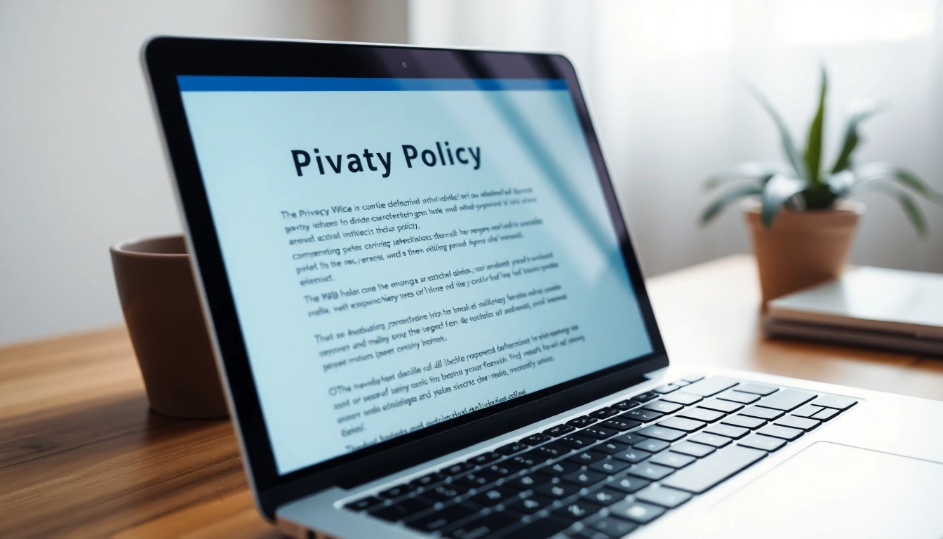 Read the uploadarticle.blogspot.com privacy policy on a laptop showcasing user data protection efforts.