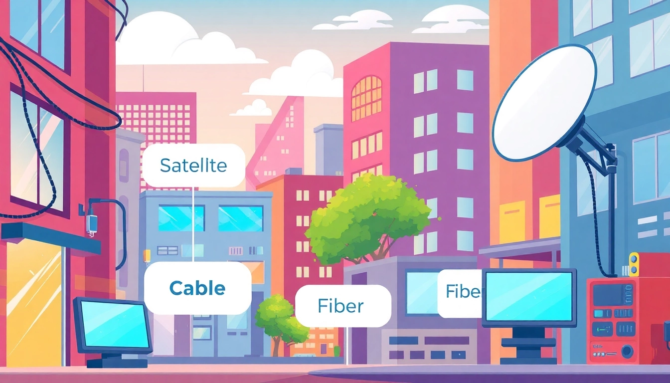 Visual representation depicting what are internet providers such as fiber, cable, and satellite network systems.