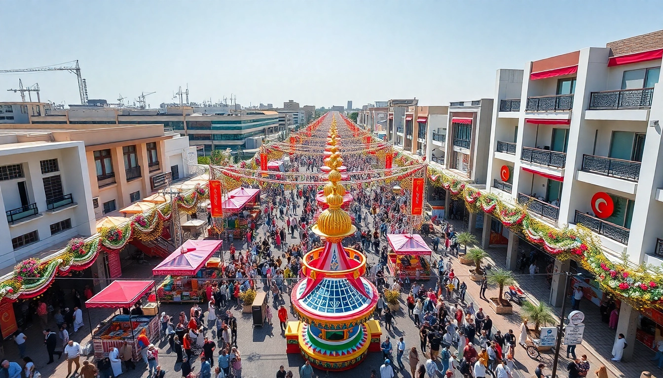 Capture the essence of holidays in Kuwait through lively street celebrations and colorful decorations.