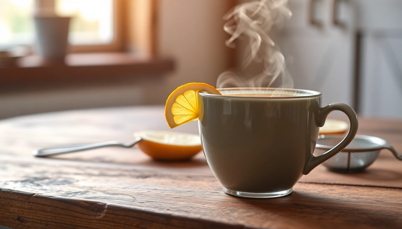 Earl Grey has caffeine in a warm cup of tea, complemented by a lemon slice and cozy ambiance.