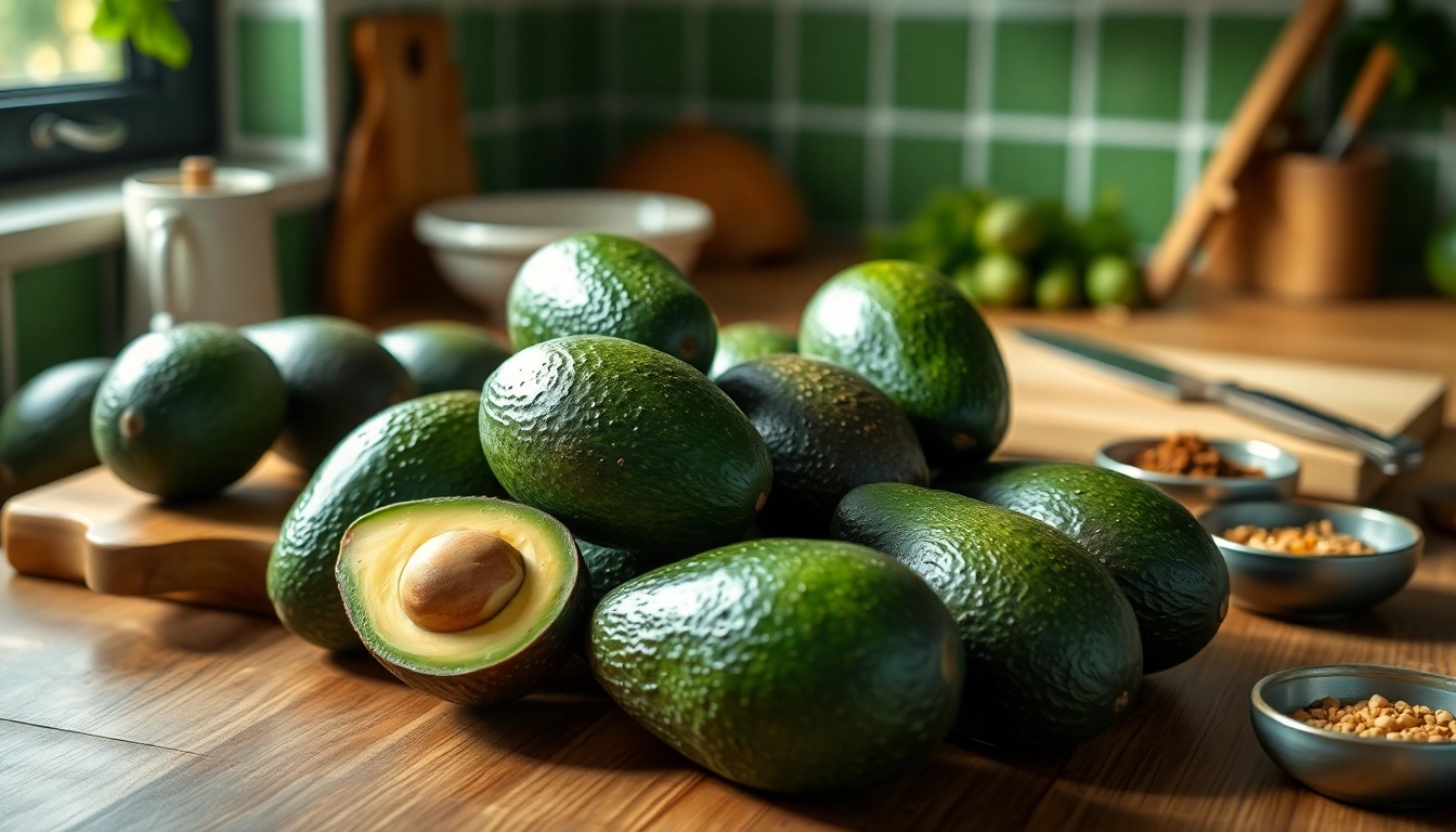 Highlighting how is avocado good for fatty liver, a close-up of fresh avocados promoting liver health in a kitchen setup.