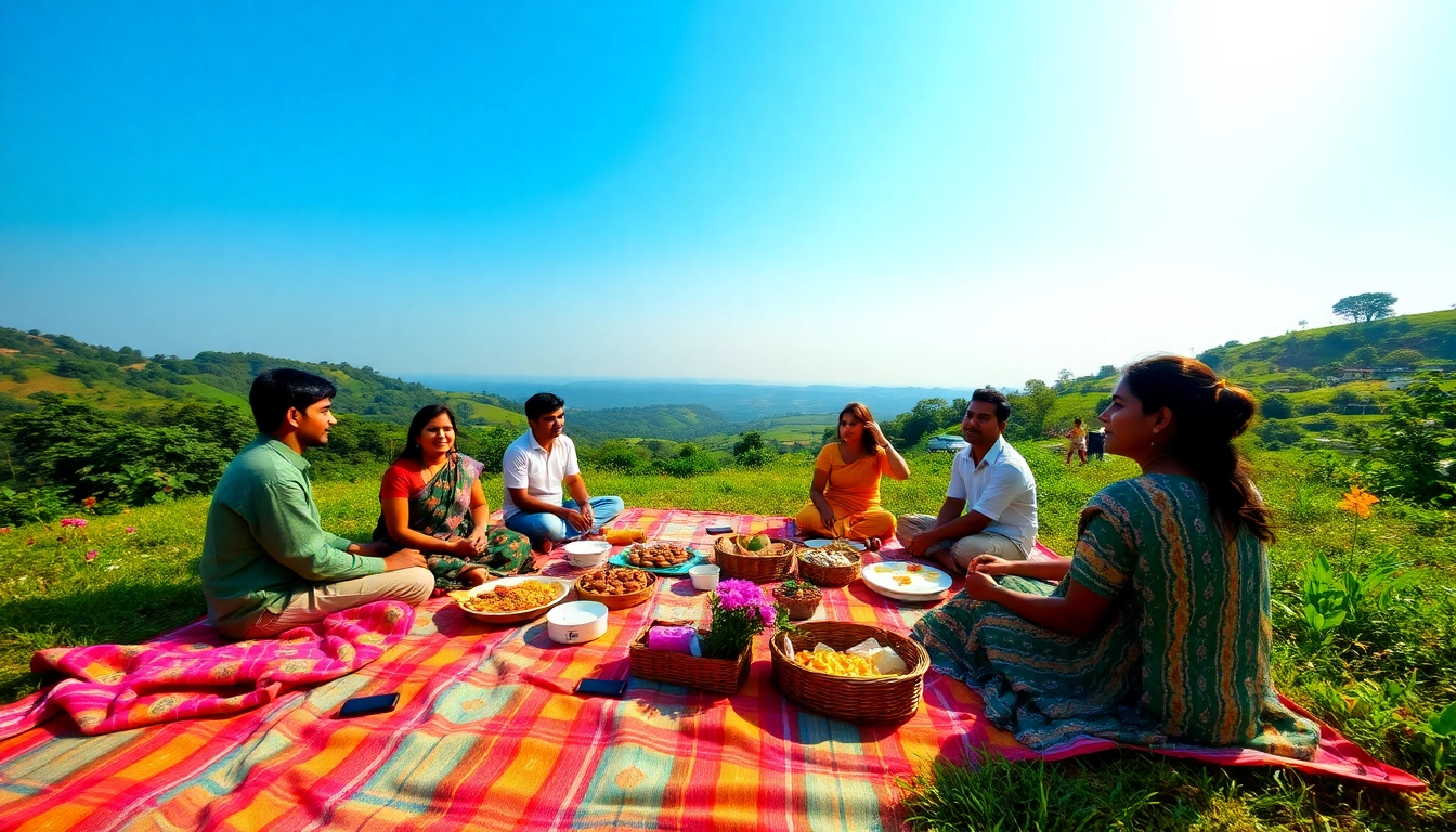 Families enjoying a picnic near Mumbai with scenic views of nature and cheerful gatherings.