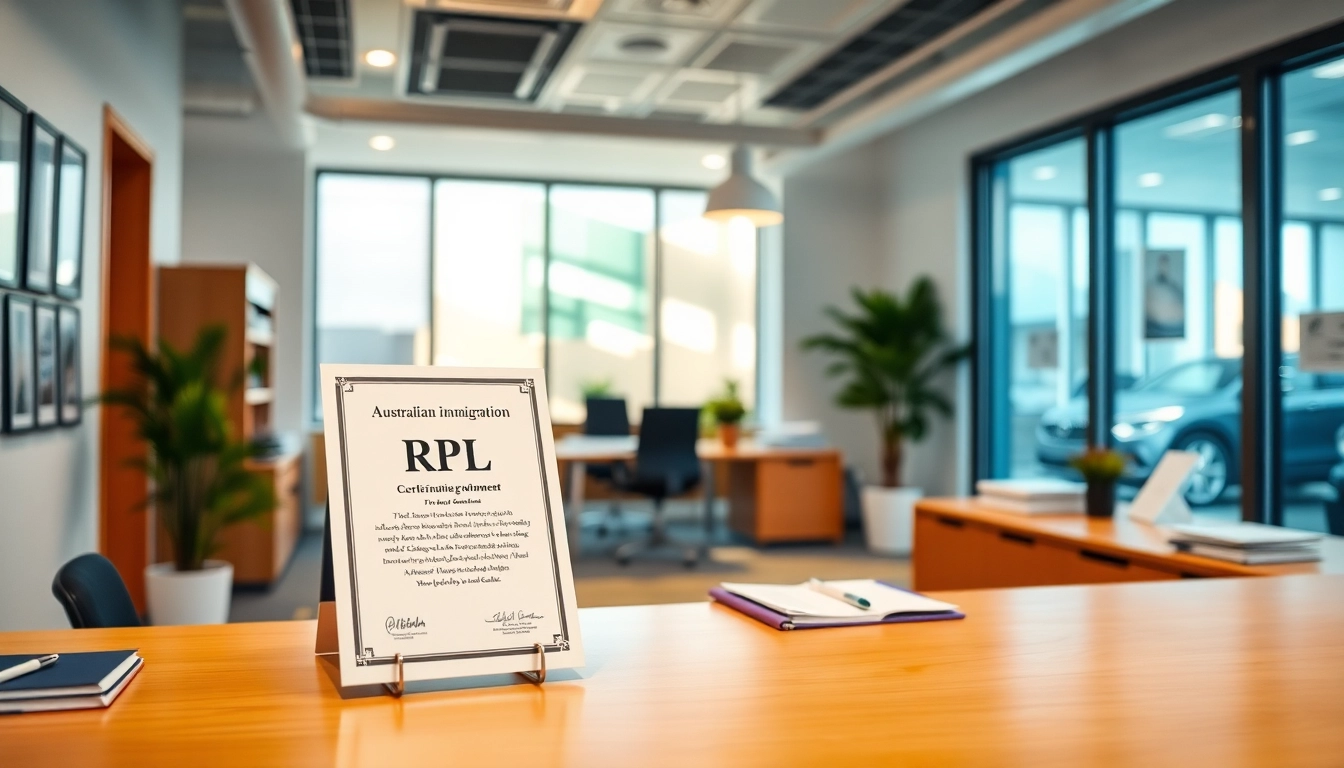 Illustration of what is rpl for australian immigration process featuring relevant paperwork and an office setting.