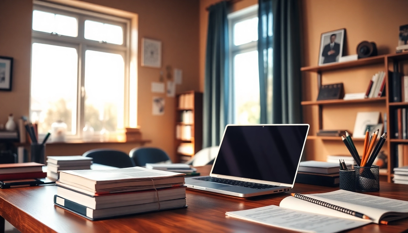 Study space emphasizing acca foundations in accountancy with textbooks and a laptop.