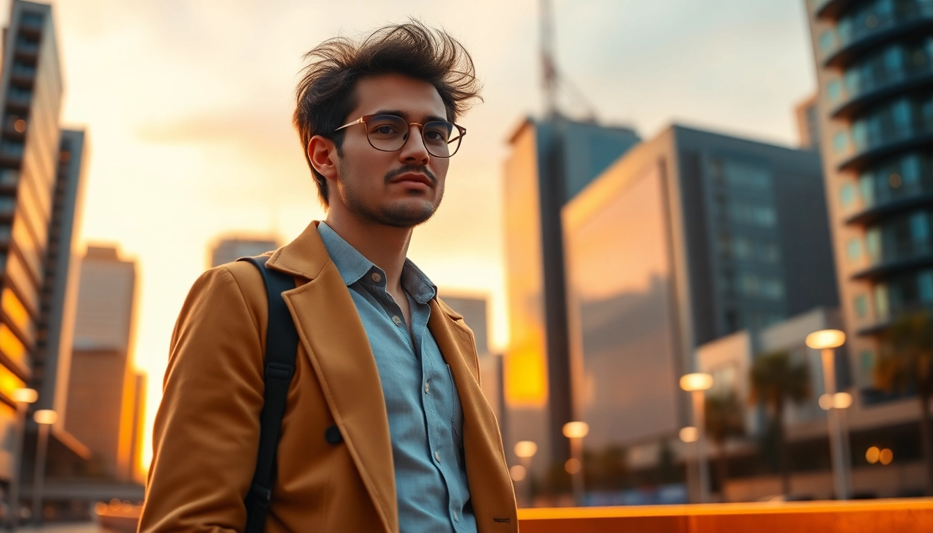 Individual standing proudly at 180cm tall against a city backdrop, showcasing confidence and style.